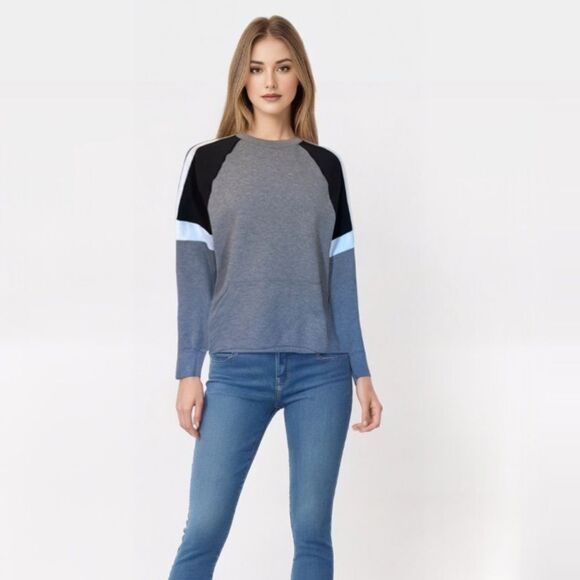 Express‎ Gray Black Raglan Sweatshirt Large Cotton Blend Kangaroo Pocket - Picture 1 of 9